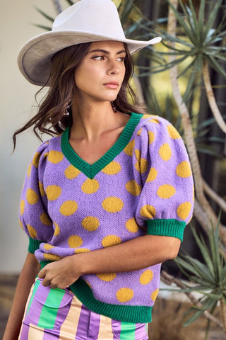 Mardi Gras Polka Dot Sweater Top