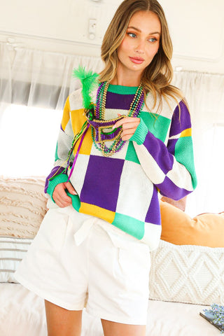 Mardi Gras Checker Board Sweater