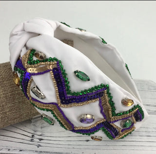 Mardi Gras Queen Chevron Headband White