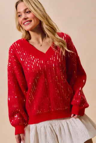Sequin Christmas Sweater Red