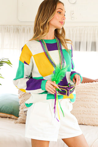 Mardi Gras Checker Board Sweater