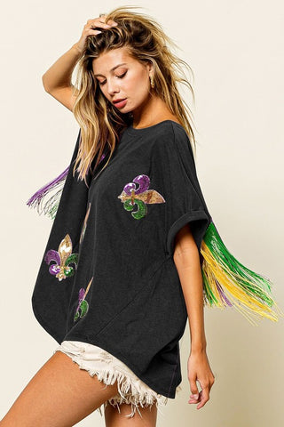 Mardi gras fringe shirt