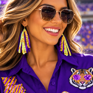 Purple & Yellow Gold Fringe tassel Earrings