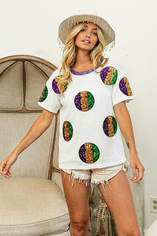 Mardi Gras Sequin Smiley Top