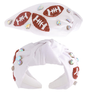 White Football Beaded Headband 