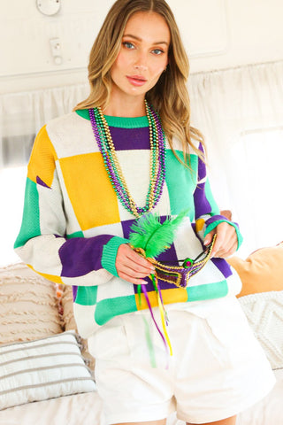 Mardi Gras Checker Board Sweater