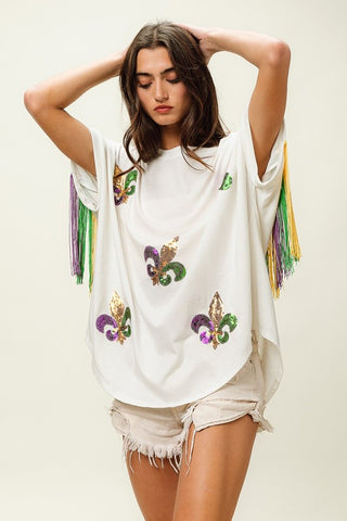 Mardi Gras Sequin Fringe Shirt