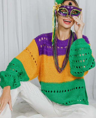 Mardi Gras Color Block Sweater