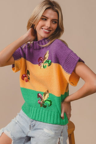 Mardi Gras Sequin Sweater Top 