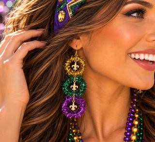 Mardi Gras Tinsel Drop Earrings