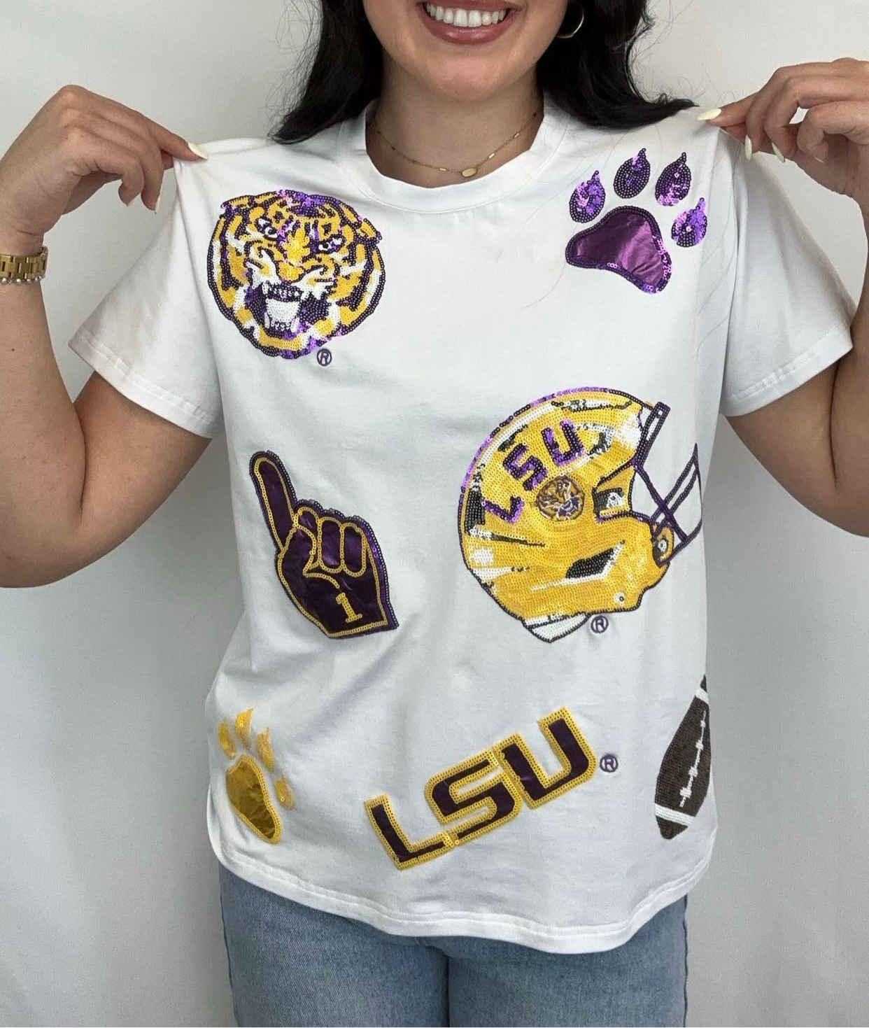 LSU Scattered  Logo Tee (Licensed) Women's Sequin Tee