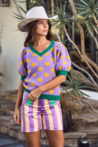 Mardi Gras Polka Dot Sweater Top
