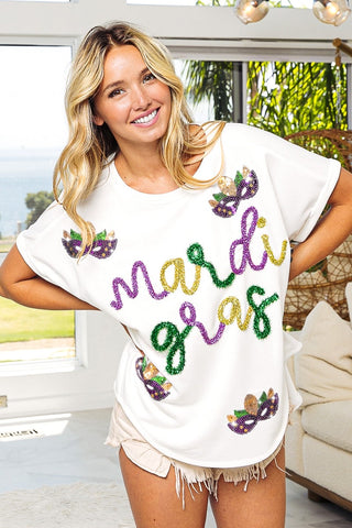 Mardi Gras Sequin Mask Shirt 