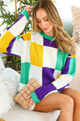 Mardi Gras Checker Board Sweater