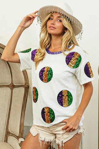 Mardi Gras Sequin Smiley Top