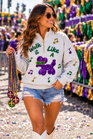 Mardi Gras Walk it Like a Dog Sequin Quarter Zip Sweatshirt
