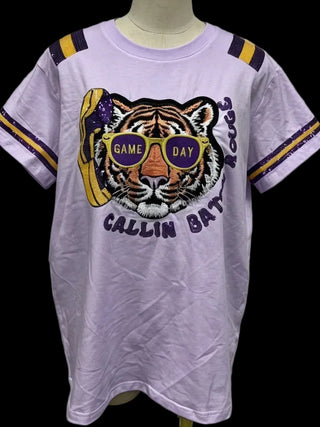 Callin Baton Rouge Tiger Sequin Patch Shirt Purple