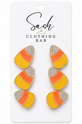 Candy corn Rhinestone beaded Halloween Earrings