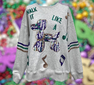 Mardi Gras Walk it Like a Dog Sequin Sweatshirt