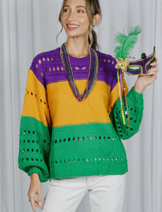 Mardi Gras Color Block Sweater