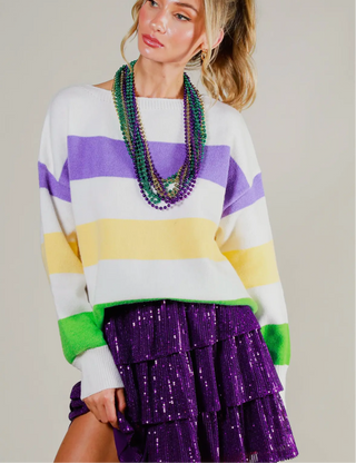 Mardi Gras Striped Sweater