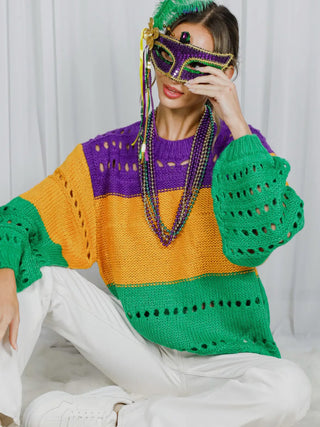 Mardi Gras Color Block Sweater