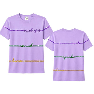 sequin script mardi gras t-shirt