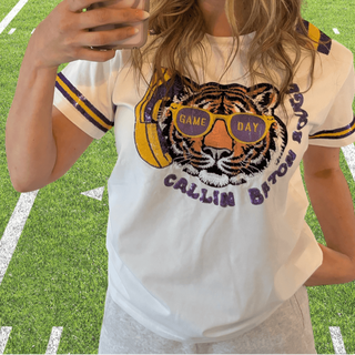 Callin Baton Rouge Tiger Sequin Patch Shirt