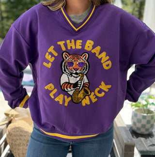 Let the Band Play Neck Purple Tiger Sweatshirt