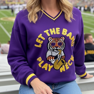 Let the Band Play Neck Purple Tiger Sweatshirt