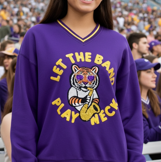 Let the Band Play Neck Purple Tiger Sweatshirt