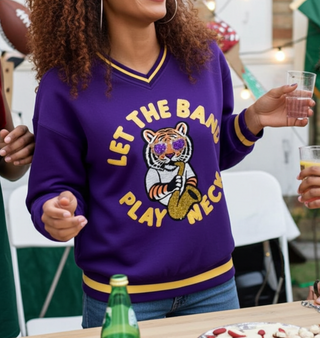 Let the Band Play Neck Purple Tiger Sweatshirt
