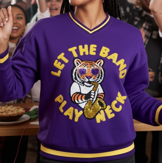 Let the band play neck purple LSU Tigers sweatshirt