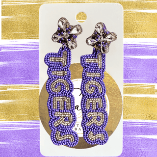 Tigers Earrings with Purple & Gold