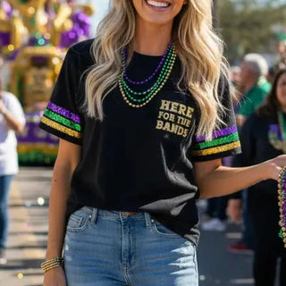 Here for the Band sequin T-shirt mardi gras sash