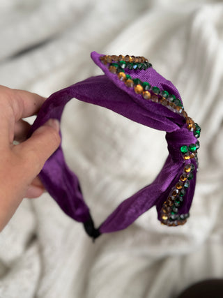 Mardi Gras bow rhinestone Headband