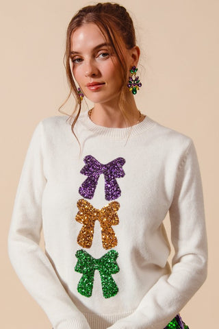 Sequin Bows Mardi Gras Sweater -