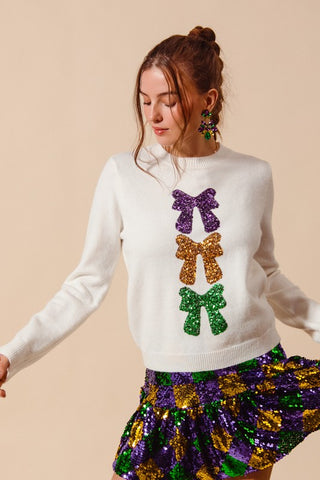Sequin Bows Mardi Gras Sweater -