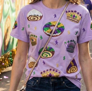 Mardi Gras King Cake Sequin T-Shirt