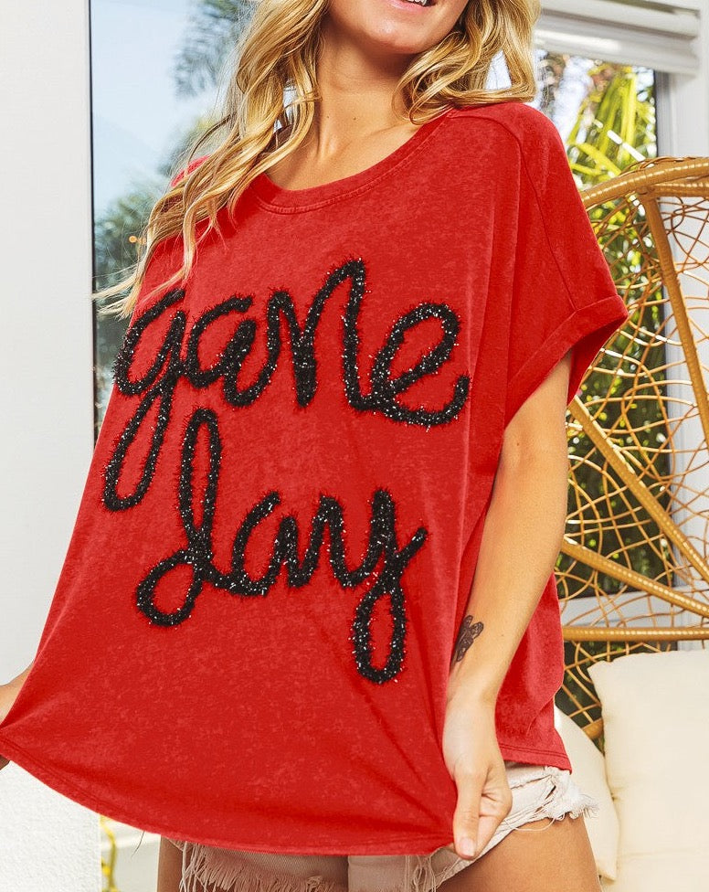 Vintage Red and Black Game Day Top