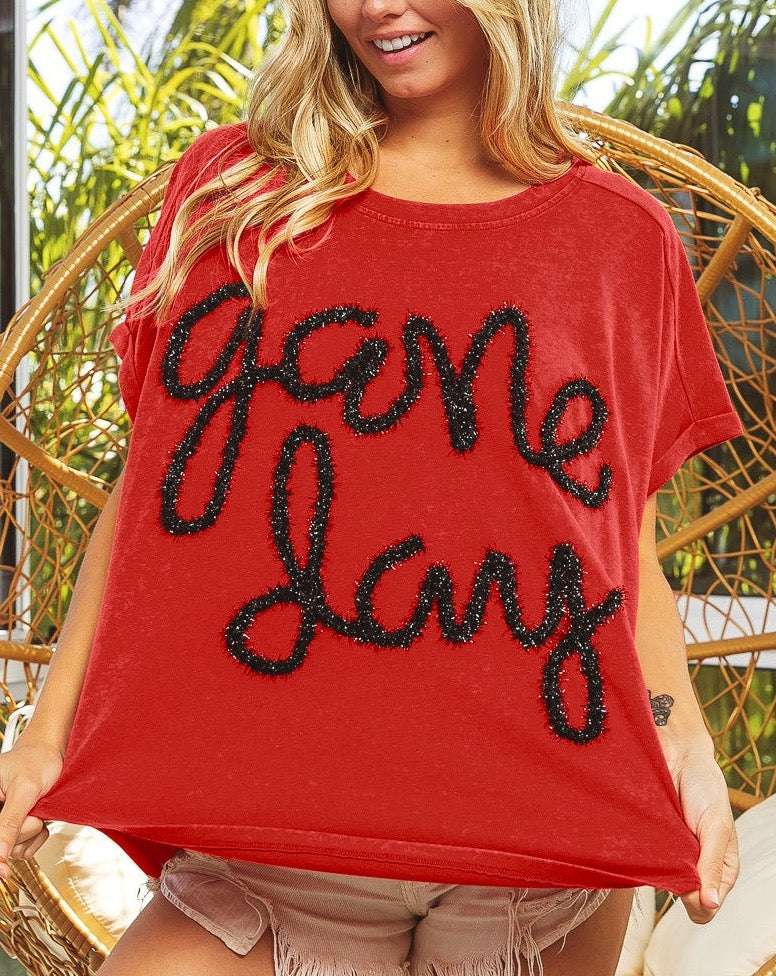 Vintage Red and Black Game Day Top