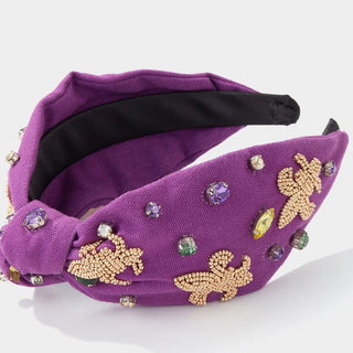 Mardi Gras Headband with gold Beaded Fleur de lis 