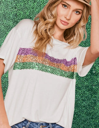 Long Sleeve Sequin Mardi Gras Top