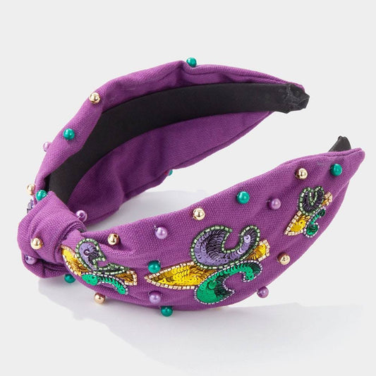 Mardi Gras Headband with Sequin Fleur De Lis