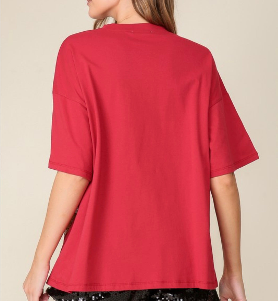 Sequin Football  Game Day Top Red