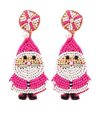 Christmas Earrings Pink Santa