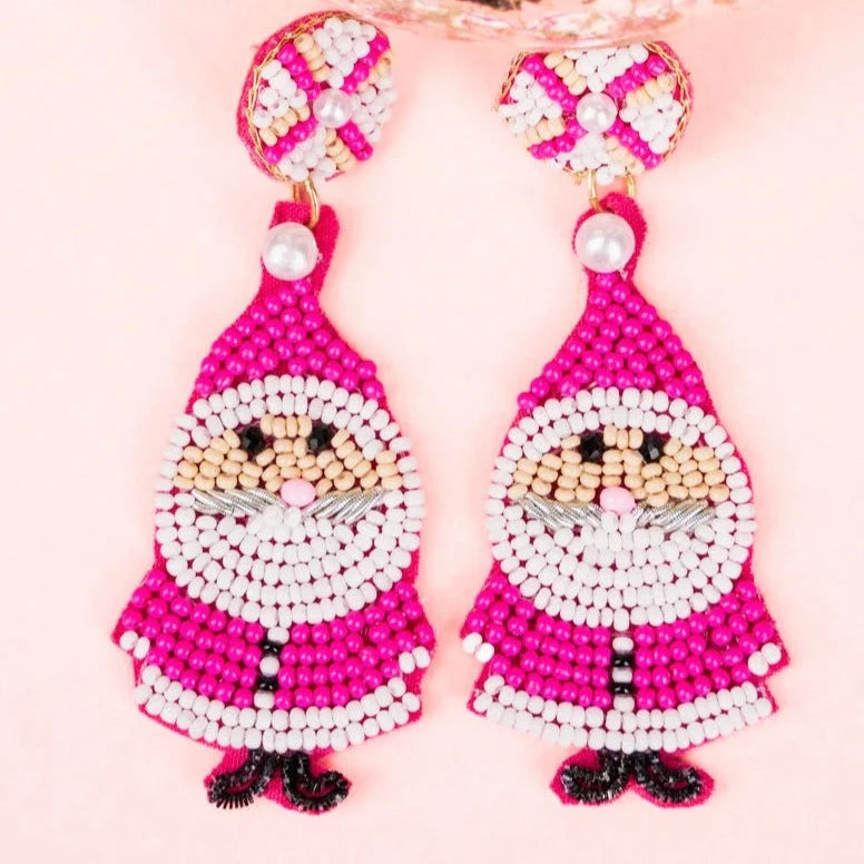 Pink Christmas earrings santa