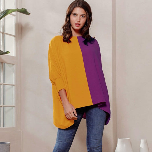 Purple and yellow blouse