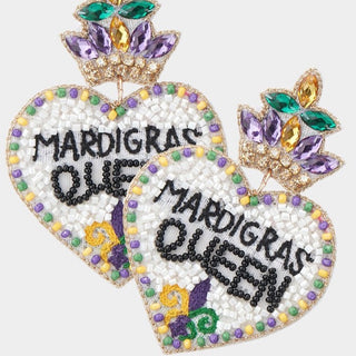 Mardi Gras Queen Beaded Earring 