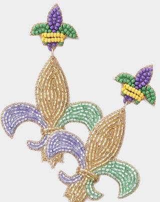 Mardi Gras Fleur de lis Beaded Earring 